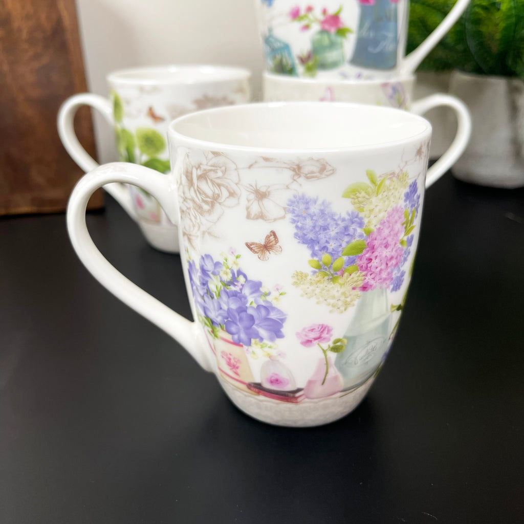 Set Of 4 French Country Garden Blossom Mugs
