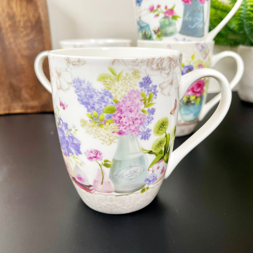 Set Of 4 French Country Garden Blossom Mugs