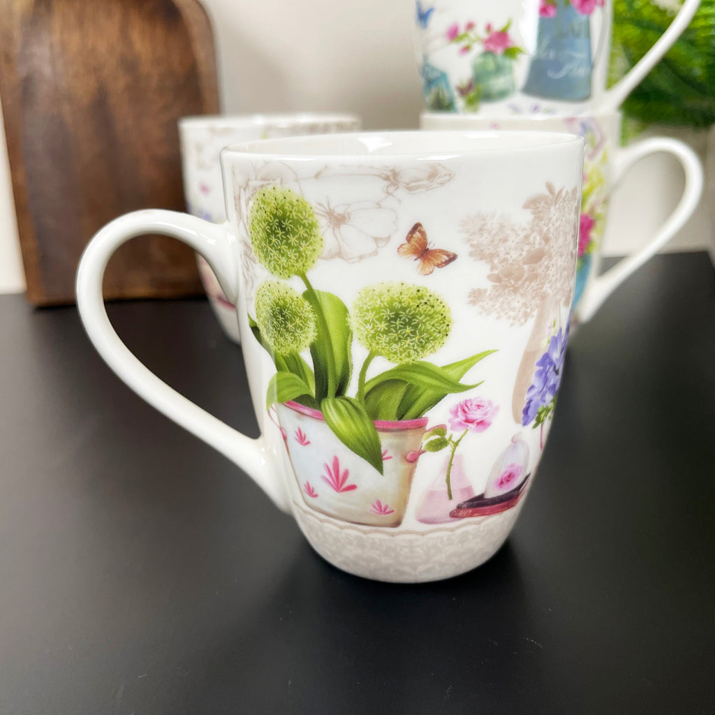 Set Of 4 French Country Garden Blossom Mugs
