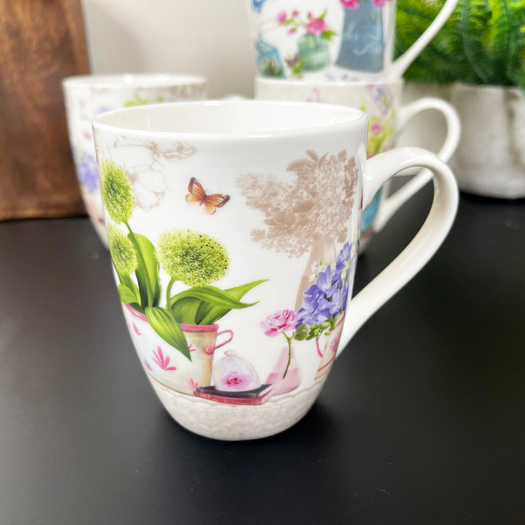 Set Of 4 French Country Garden Blossom Mugs