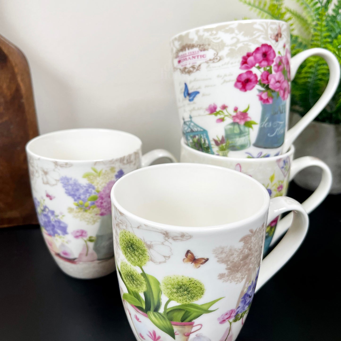 Set Of 4 French Country Garden Blossom Mugs