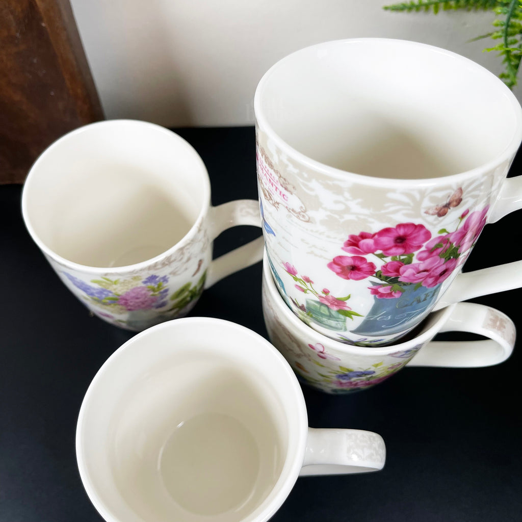 Set Of 4 French Country Garden Blossom Mugs