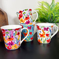 Set Of 4 Full Floral Bloom Mugs 380ml