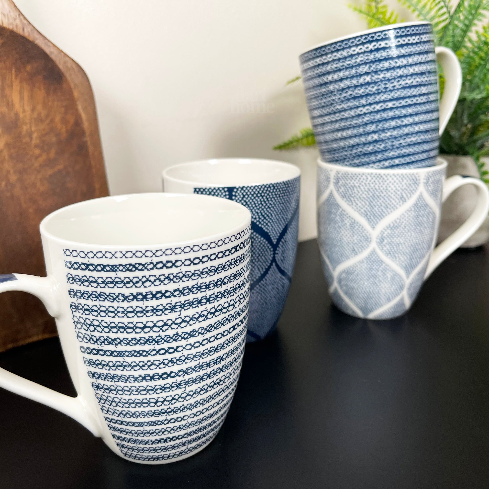 Set Of 4 Mediterranean Blue Weave Mugs 350ml