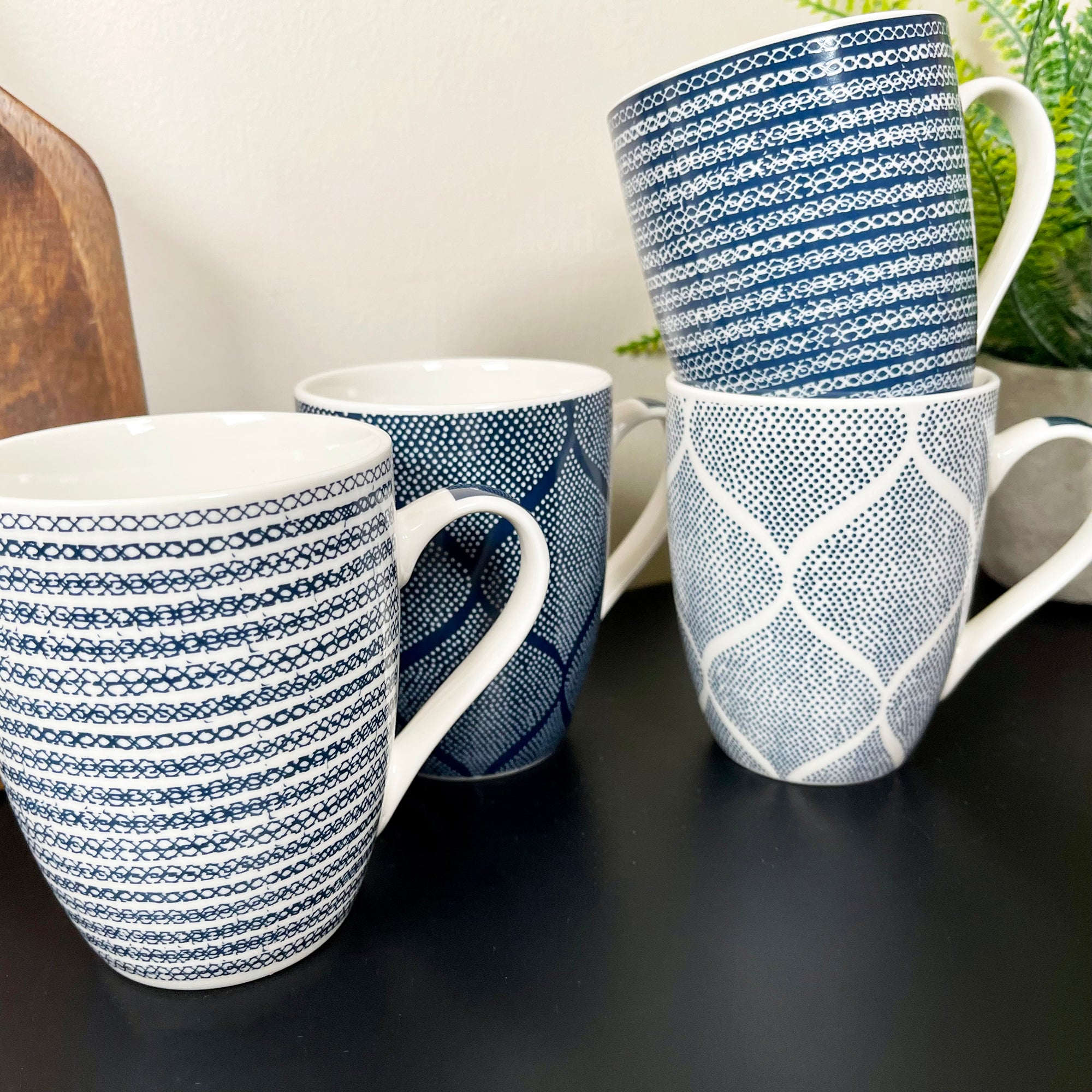 Set Of 4 Mediterranean Blue Weave Mugs 350ml
