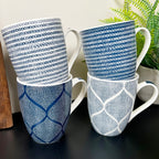 Set Of 4 Mediterranean Blue Weave Mugs 350ml