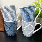 Set Of 4 Mediterranean Blue Weave Mugs 350ml