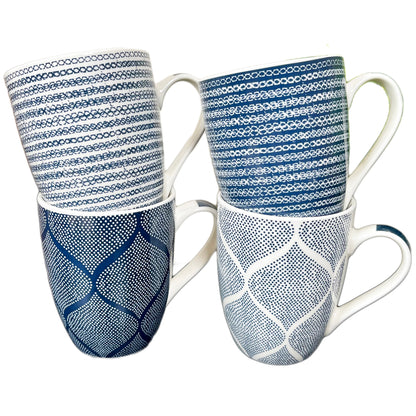 Set Of 4 Mediterranean Blue Weave Mugs 350ml
