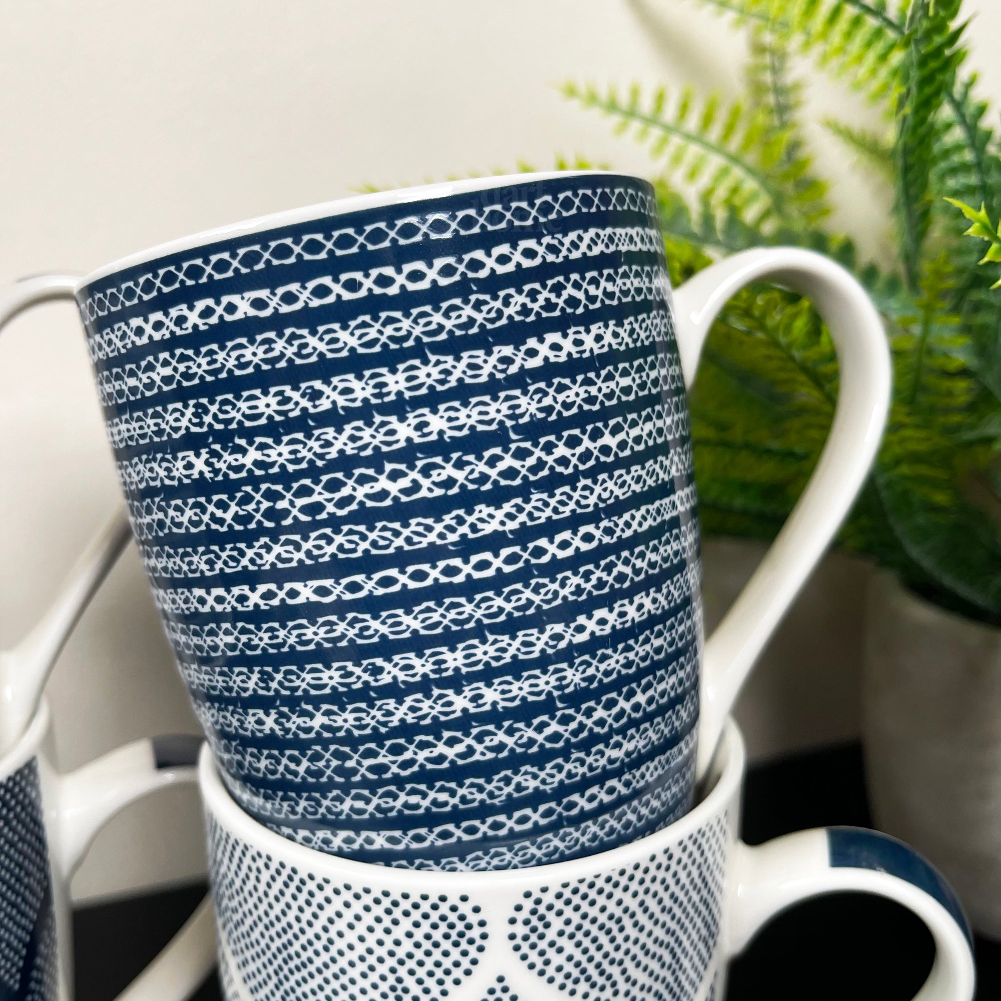 Set Of 4 Mediterranean Blue Weave Mugs 350ml