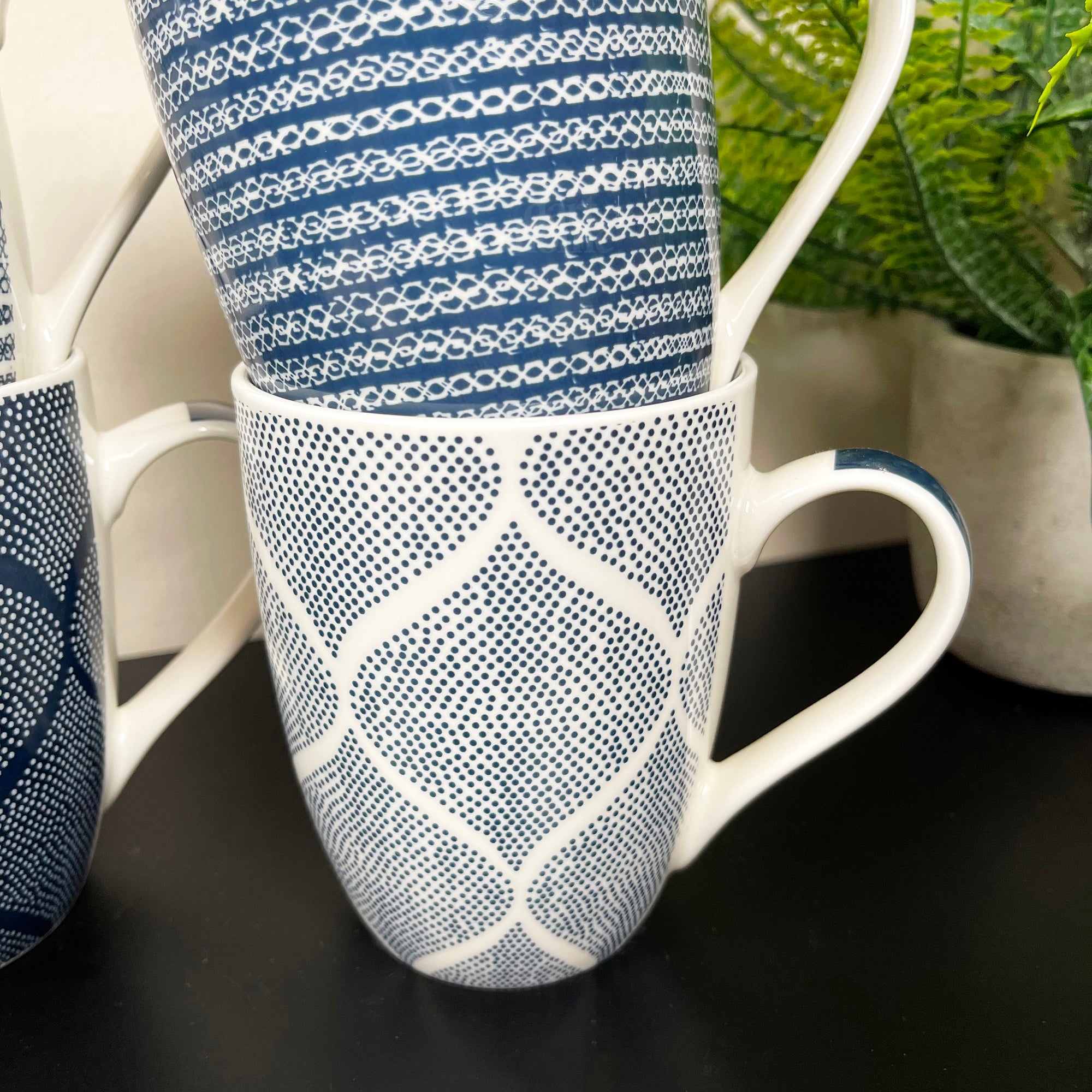 Set Of 4 Mediterranean Blue Weave Mugs 350ml