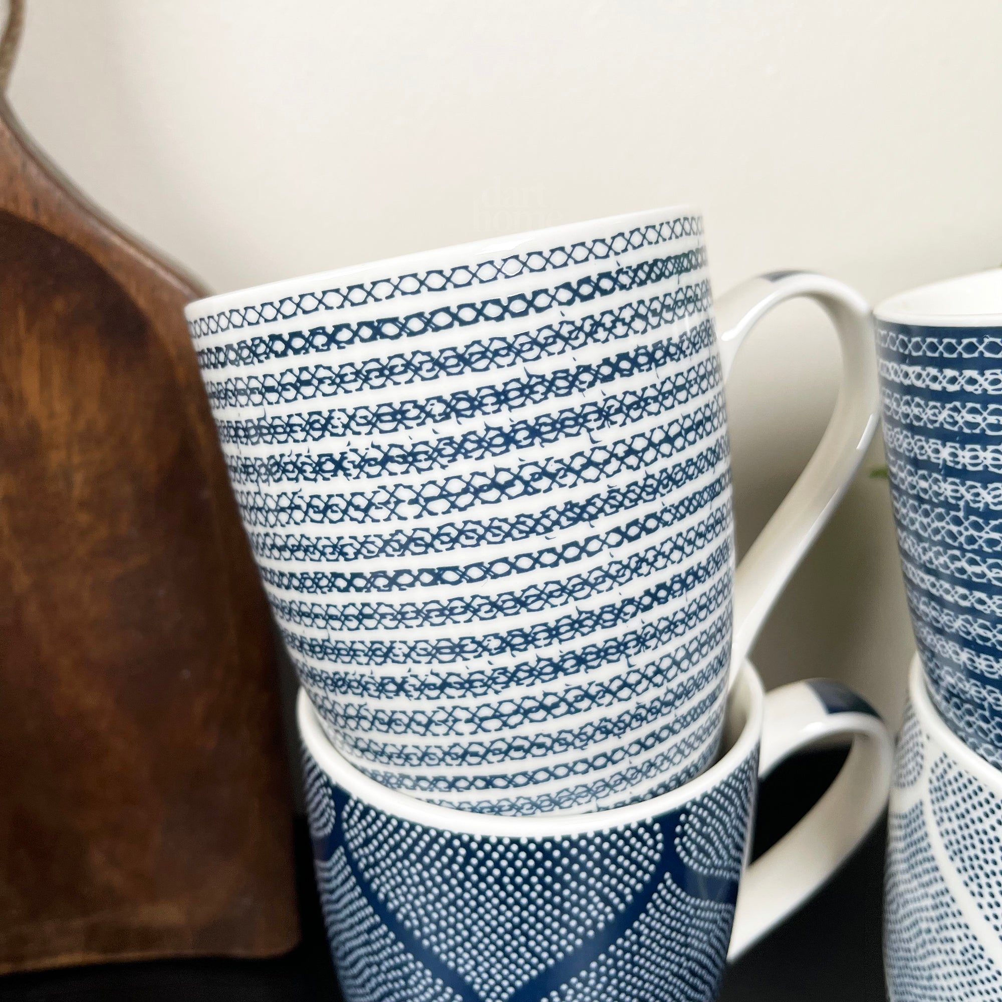Set Of 4 Mediterranean Blue Weave Mugs 350ml