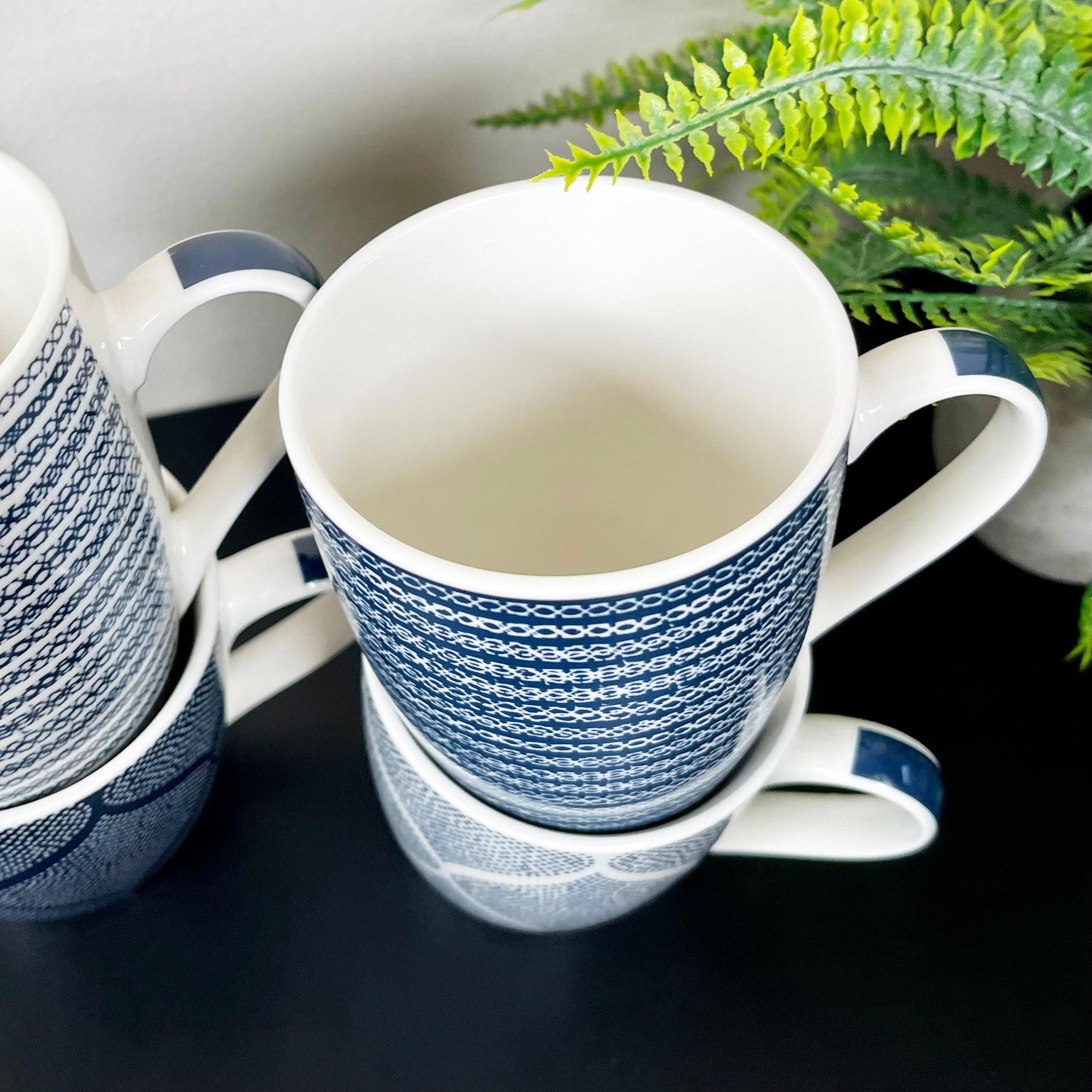 Set Of 4 Mediterranean Blue Weave Mugs 350ml