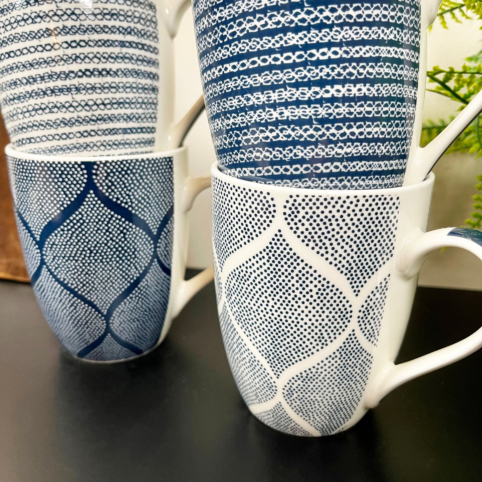 Set Of 4 Mediterranean Blue Weave Mugs 350ml