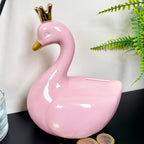 Spardose mit gekröntem rosa Schwan