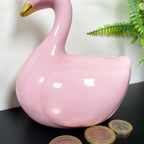 Spardose mit gekröntem rosa Schwan