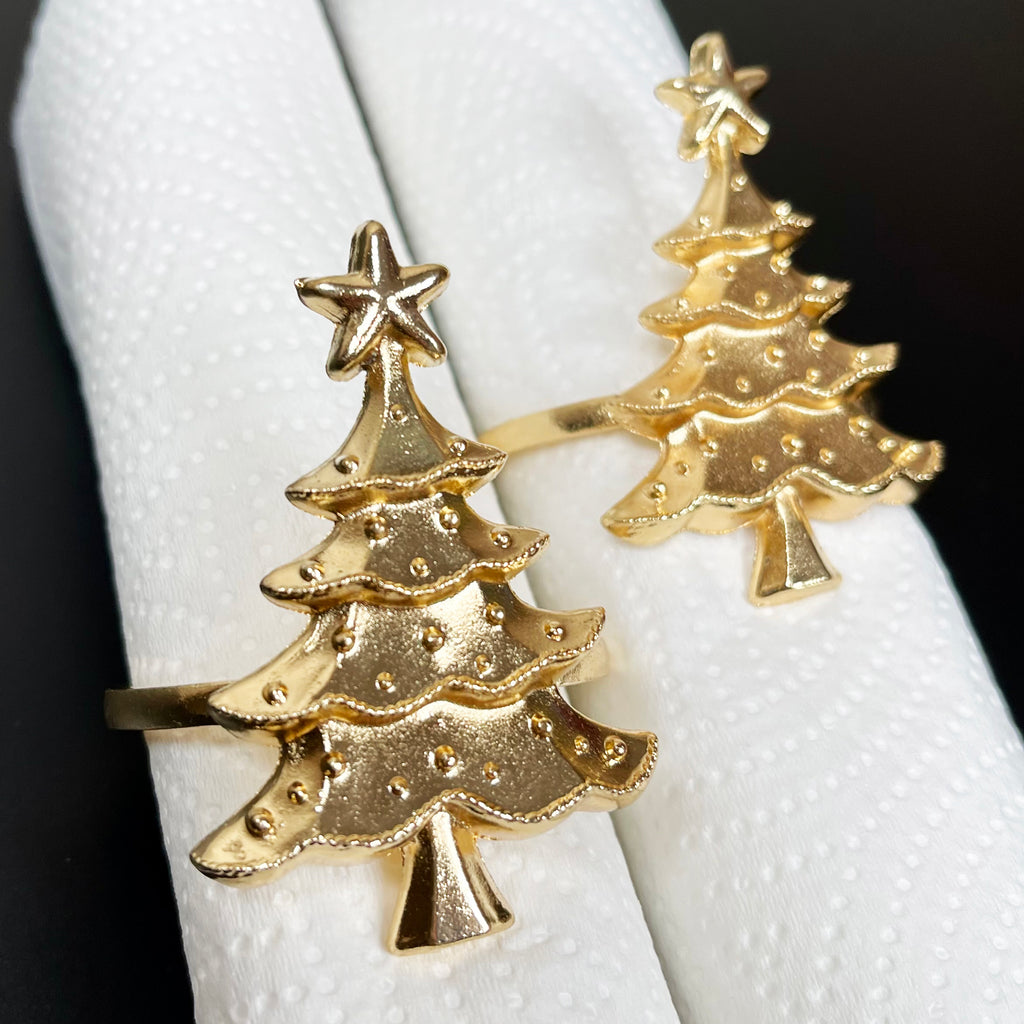 Gold Christmas Tree Napkin Ring Set Of 2