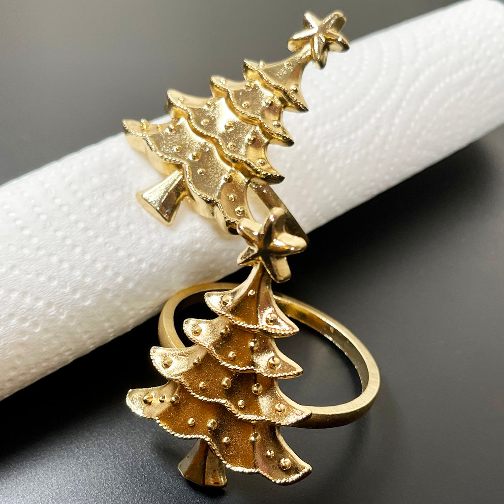 Gold Christmas Tree Napkin Ring Set Of 2