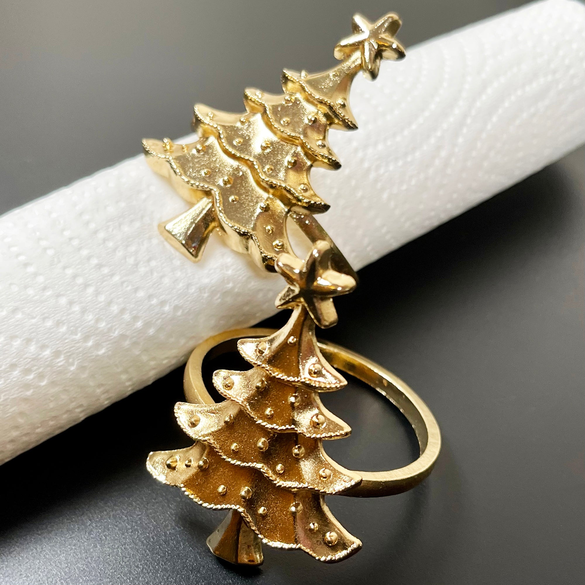 Gold Christmas Tree Napkin Ring Set Of 2