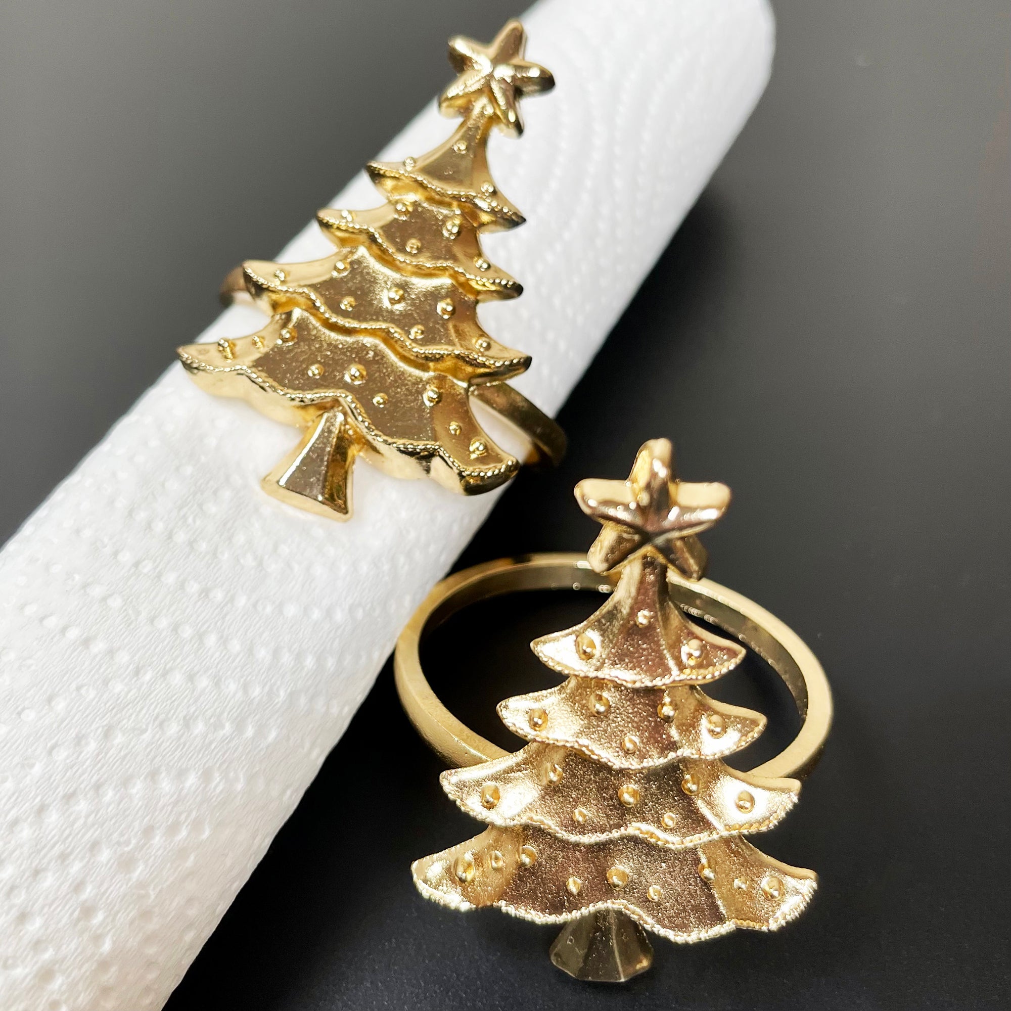 Gold Christmas Tree Napkin Ring Set Of 2