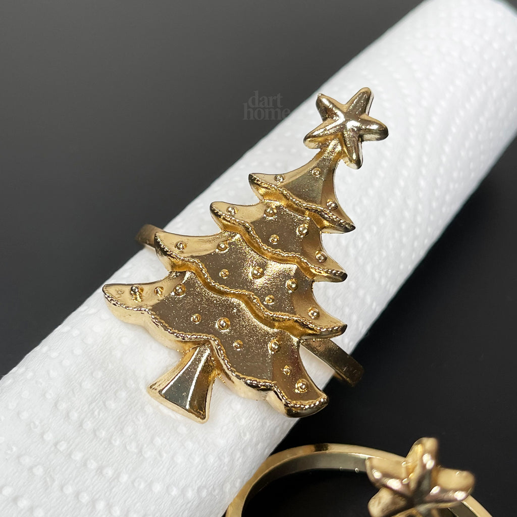 Gold Christmas Tree Napkin Ring Set Of 2