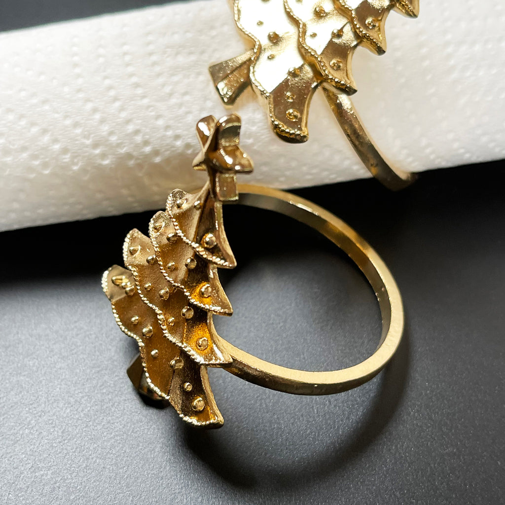 Gold Christmas Tree Napkin Ring Set Of 2