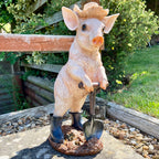 Schwein mit Spaten Gartenskulptur