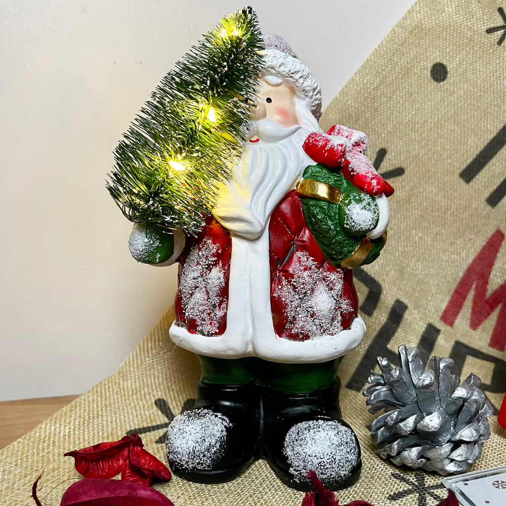 Light Up Santa With Tree Figurine