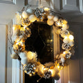 Dried Cotton & Pine Cone Light Up Christmas Wreath