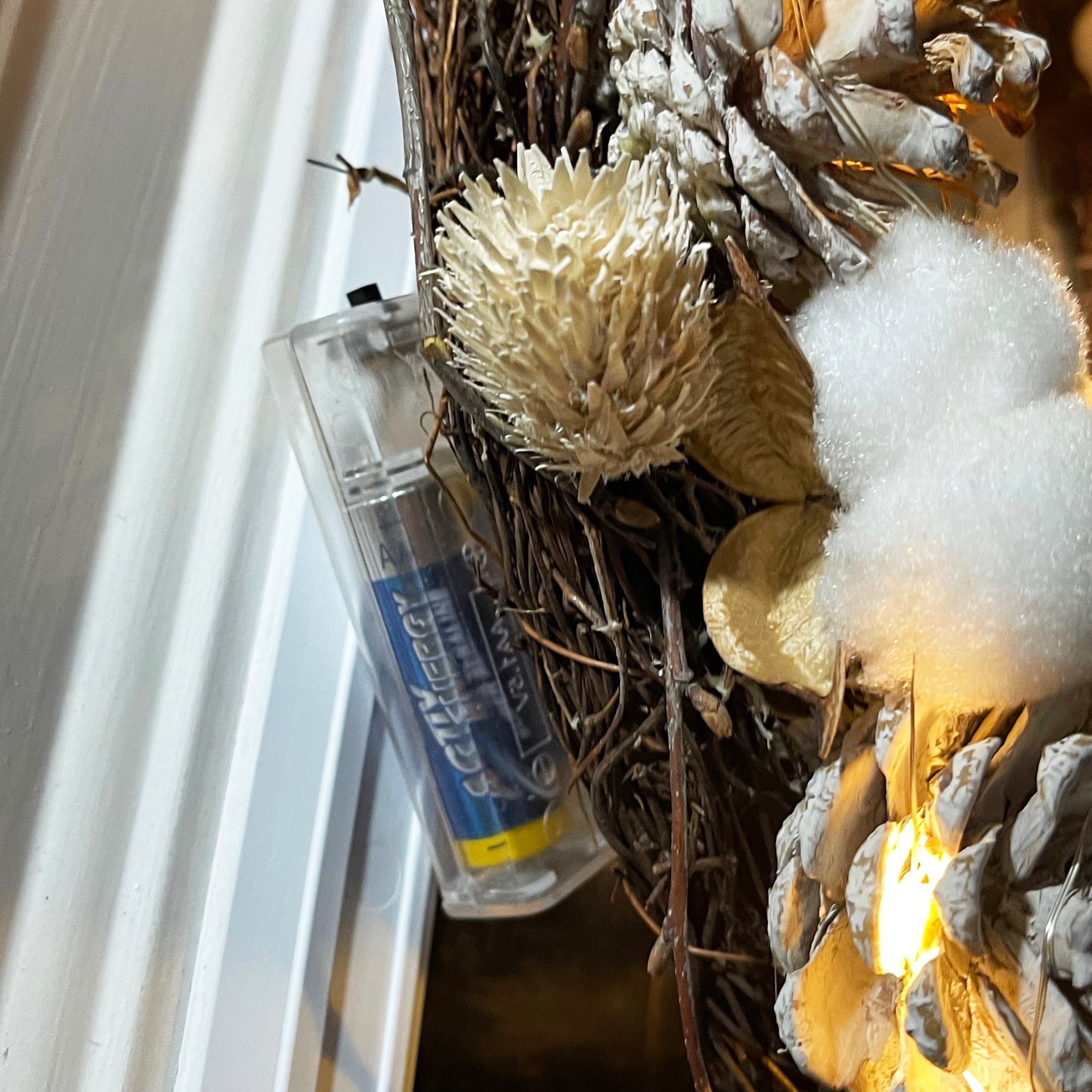 Dried Cotton & Pine Cone Light Up Christmas Wreath
