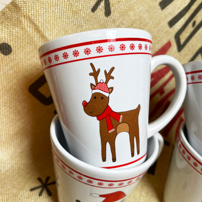 Set Of 4 Santa And Rudolph Christmas Mugs