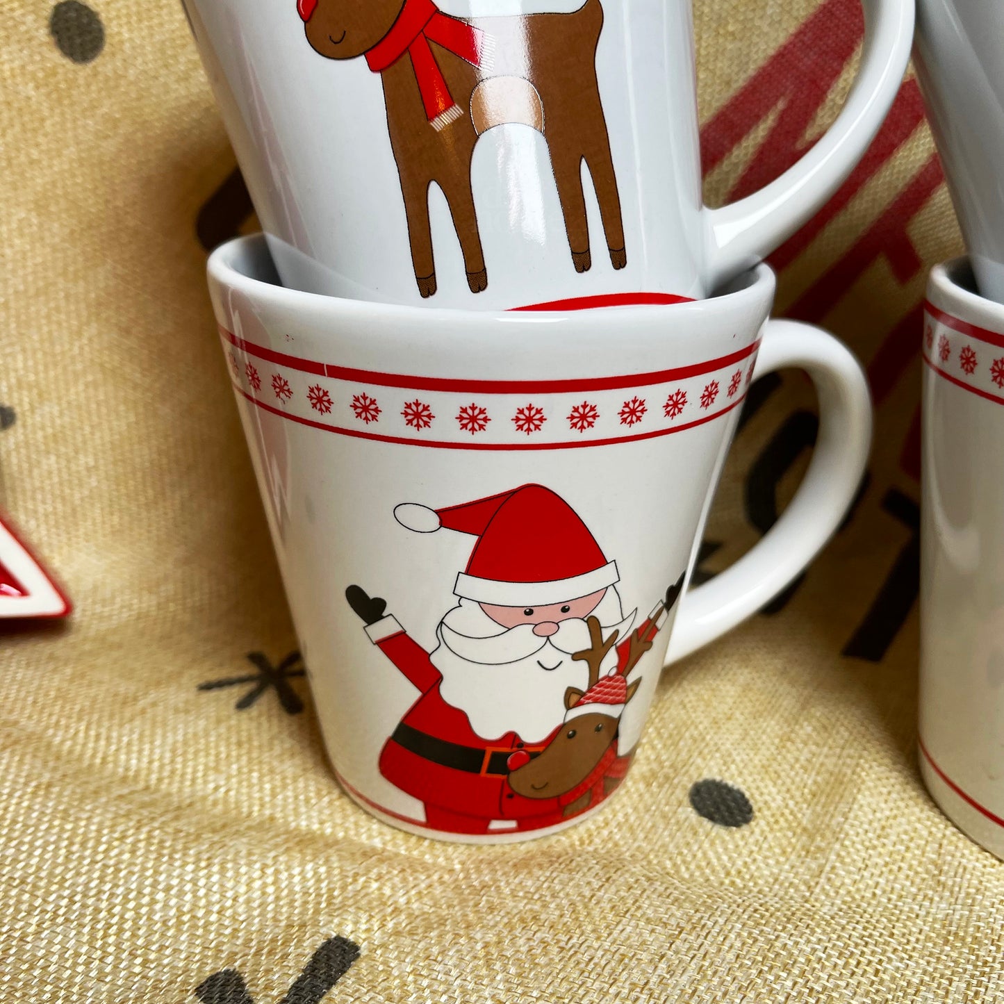 Set Of 4 Santa And Rudolph Christmas Mugs