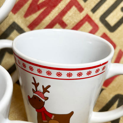 Set Of 4 Santa And Rudolph Christmas Mugs