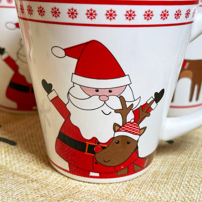 Set Of 4 Santa And Rudolph Christmas Mugs