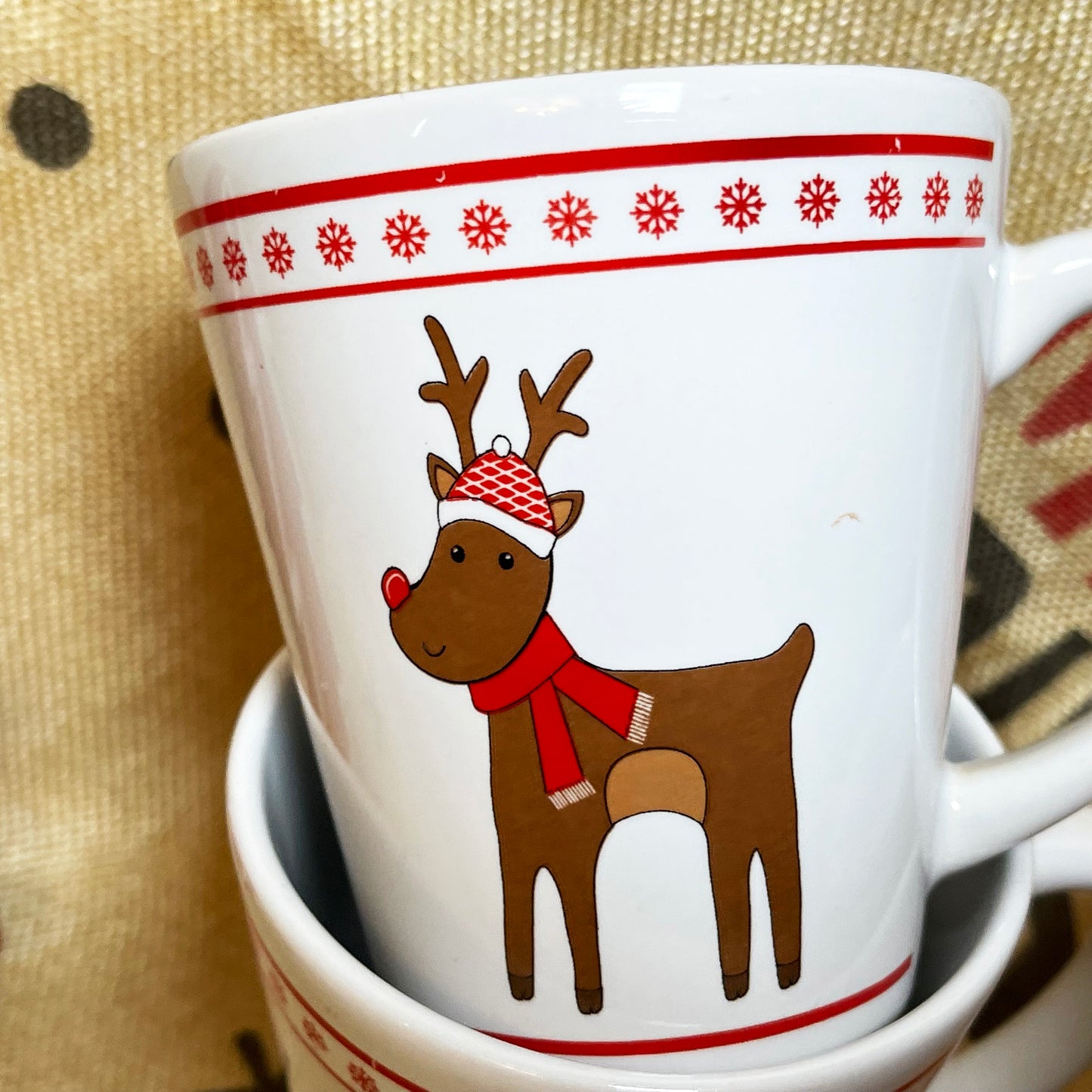 Set Of 4 Santa And Rudolph Christmas Mugs