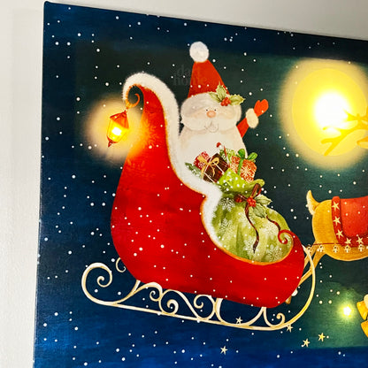 Christmas LED Canvas Santa With Reindeers & Sleigh