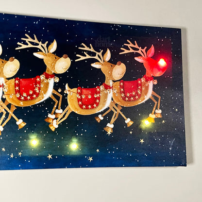 Christmas LED Canvas Santa With Reindeers & Sleigh