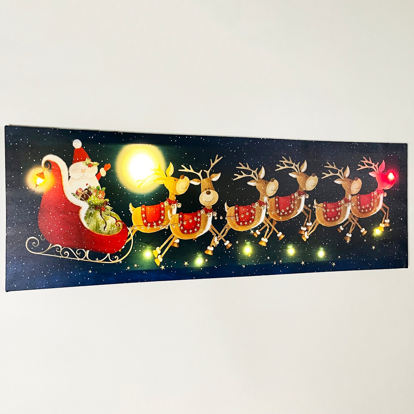 Christmas LED Canvas Santa With Reindeers & Sleigh