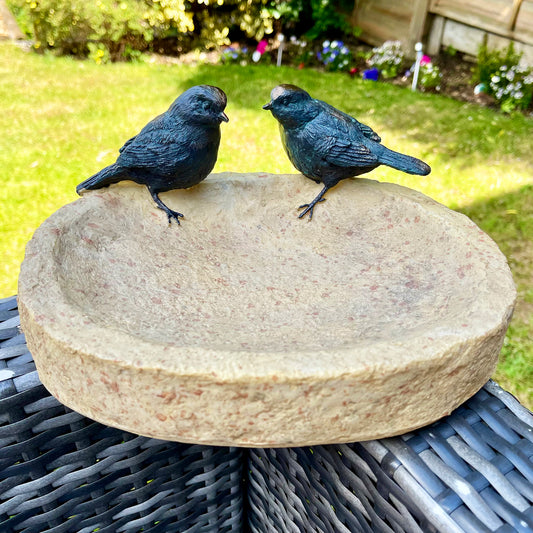 Resin Birds On Bowl Bird Bath