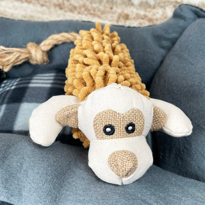 Shaggy Monkey Squeaky Dog Toy With Rope Tail