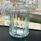 Set Of 4 Bottle Ribbed Glass Vases
