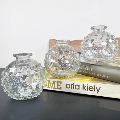 Set Of 3 Clear Glass Bobble Vases