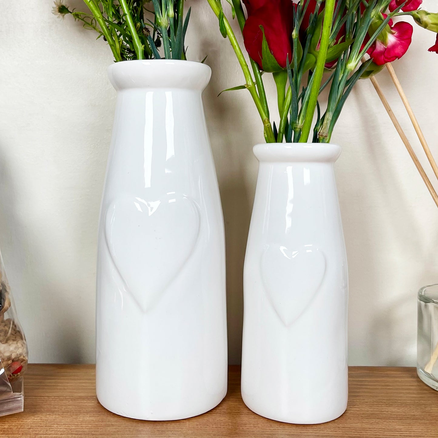 Set Of 2 Heart Bottle Vases