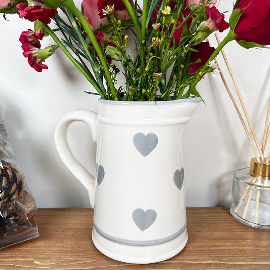Faded Grey Love Heart Jug Vase