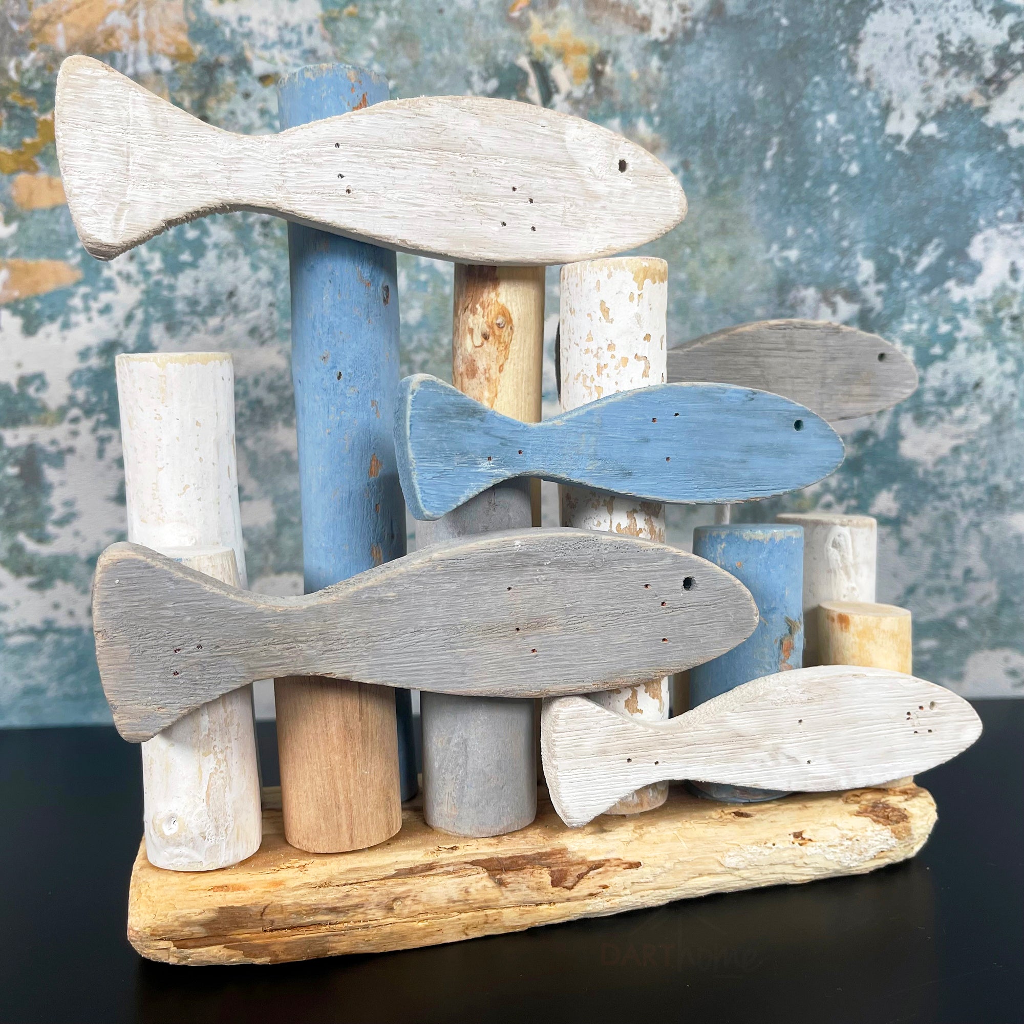 Wooden Shoal Of Fish Ornament