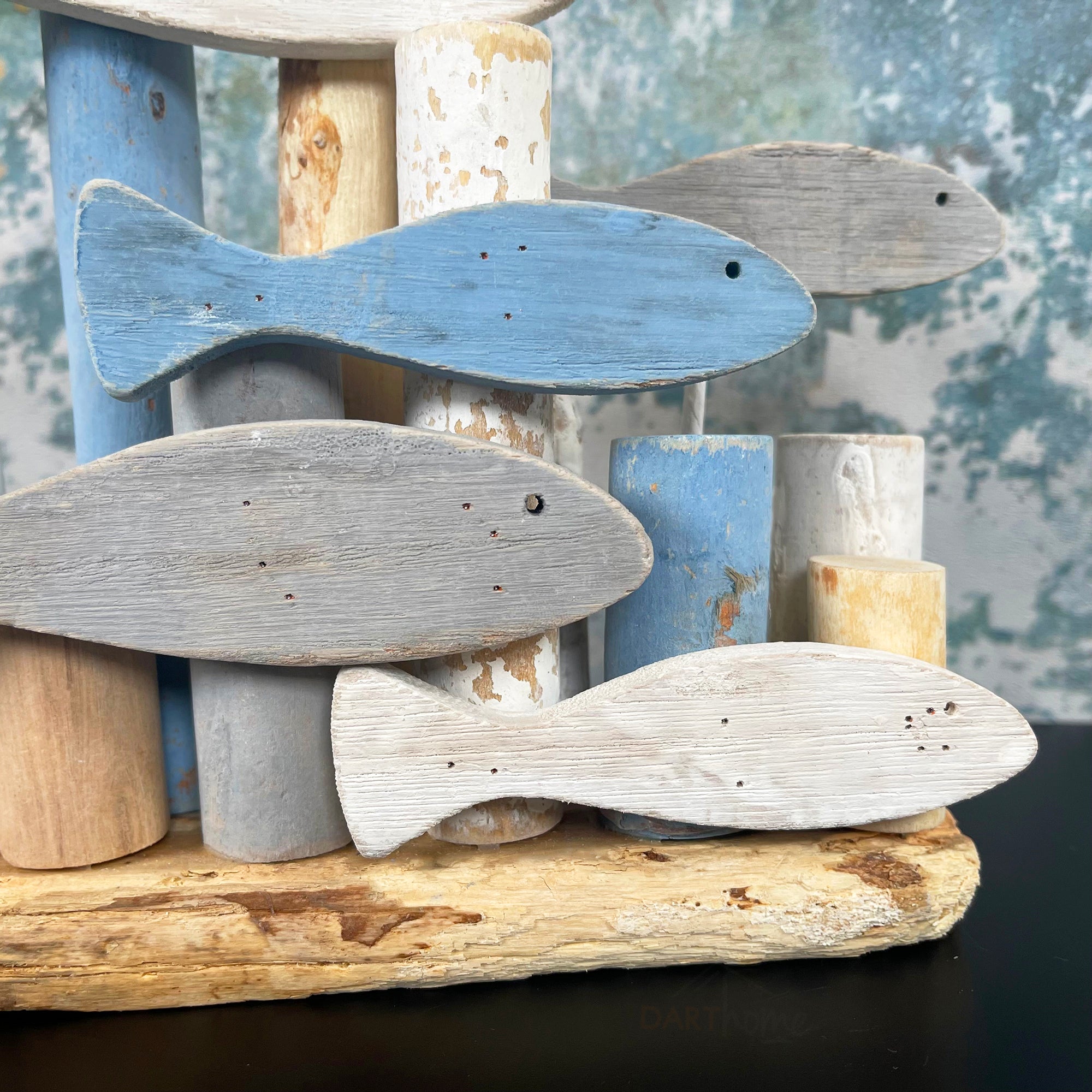 Wooden Shoal Of Fish Ornament
