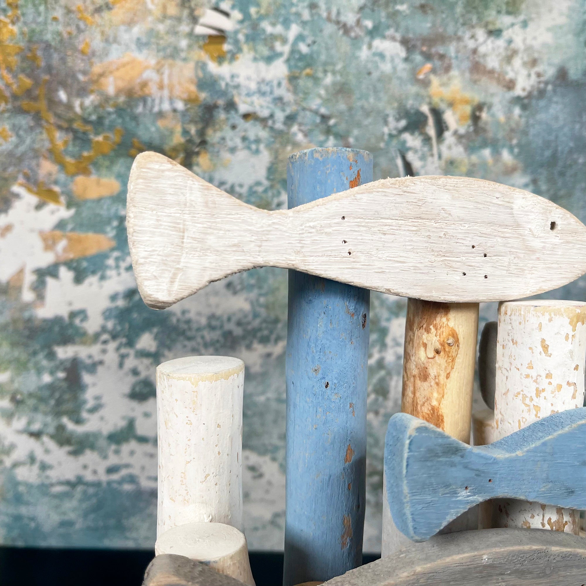 Wooden Shoal Of Fish Ornament