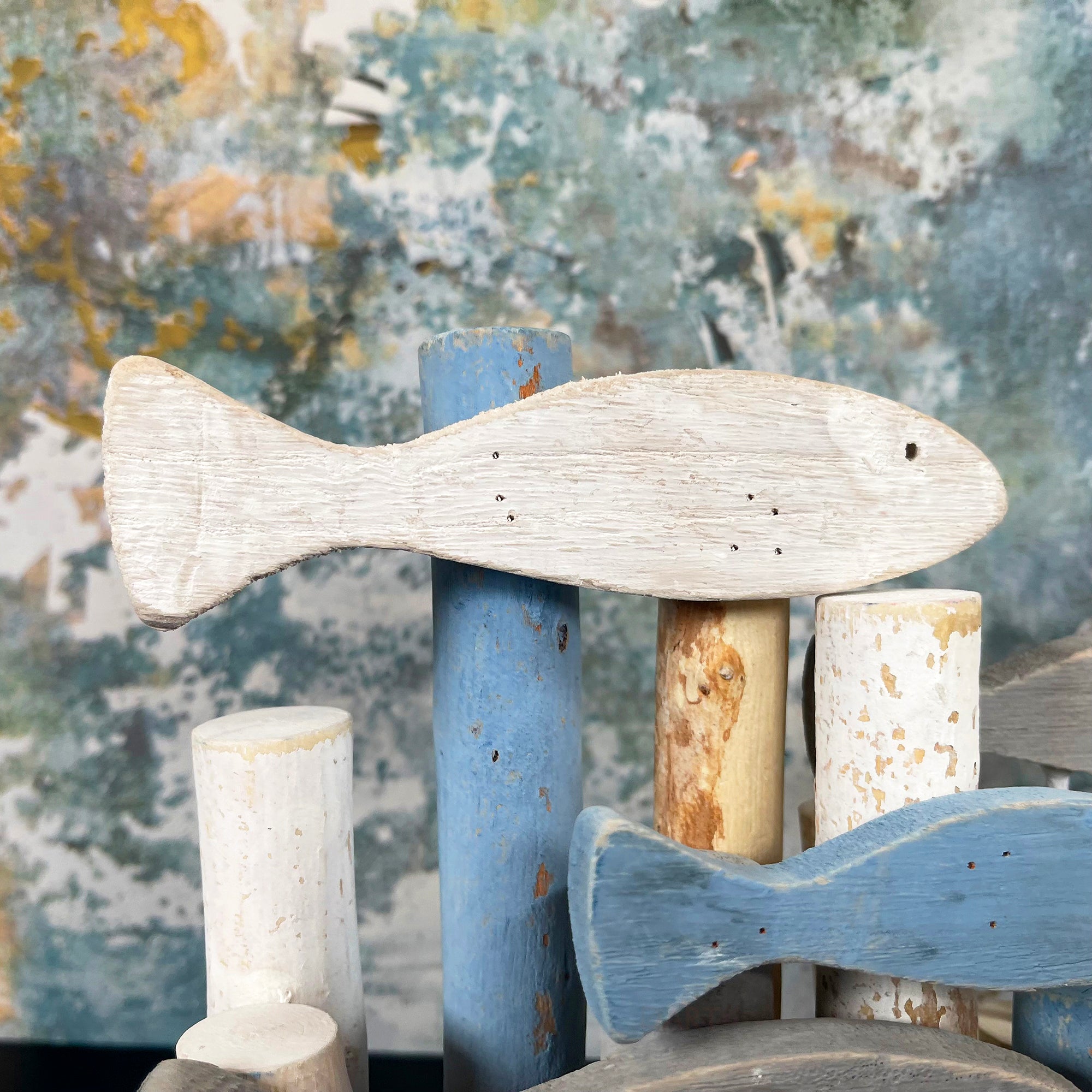 Wooden Shoal Of Fish Ornament