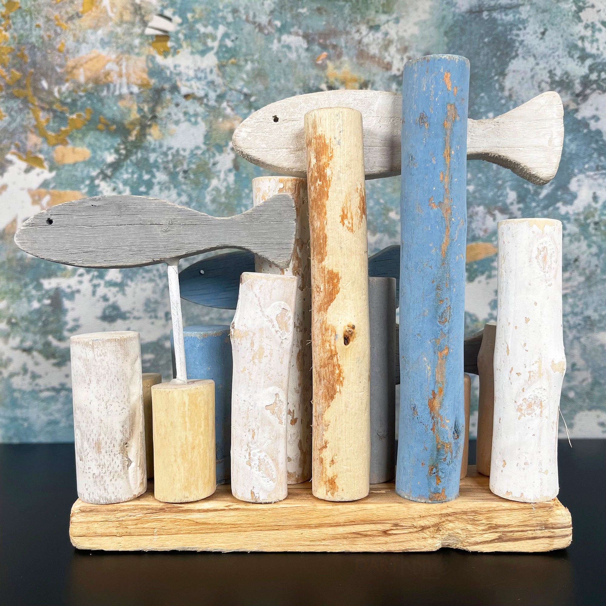 Wooden Shoal Of Fish Ornament