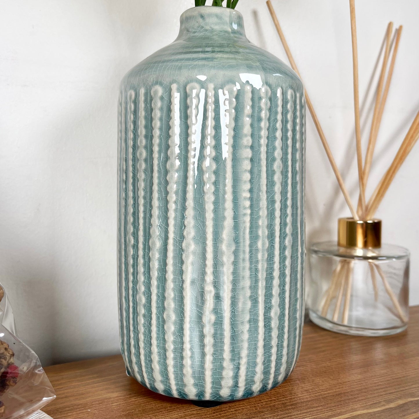 Glazed Ceramic Indented Bottle Vase