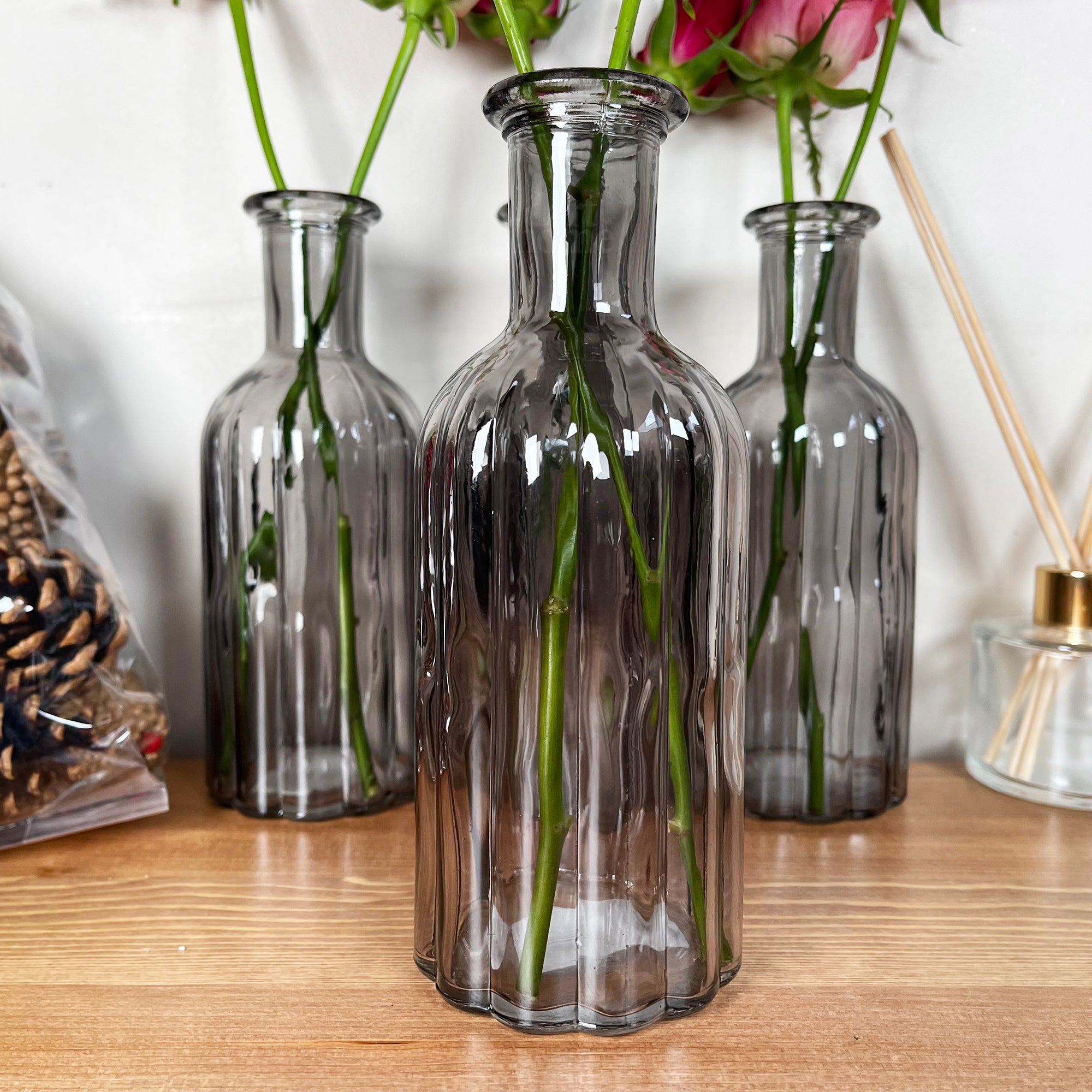 Set Of 4 Smoky Grey Bottle Vases